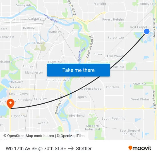 Wb 17th Av SE @ 70th St SE to Stettler map