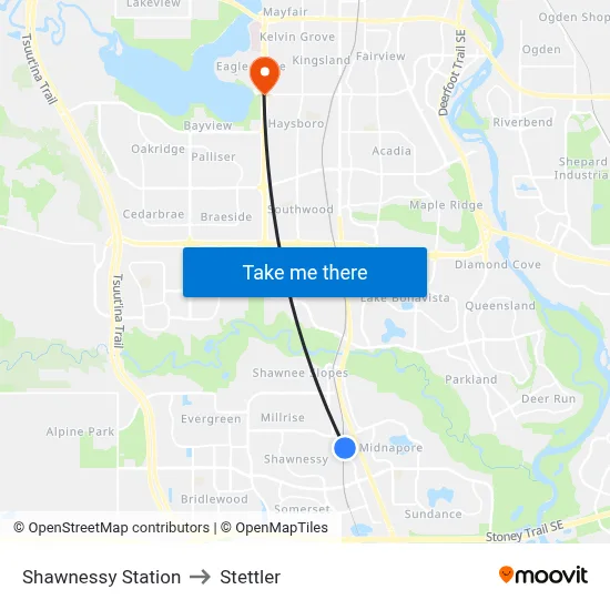 Shawnessy Station to Stettler map