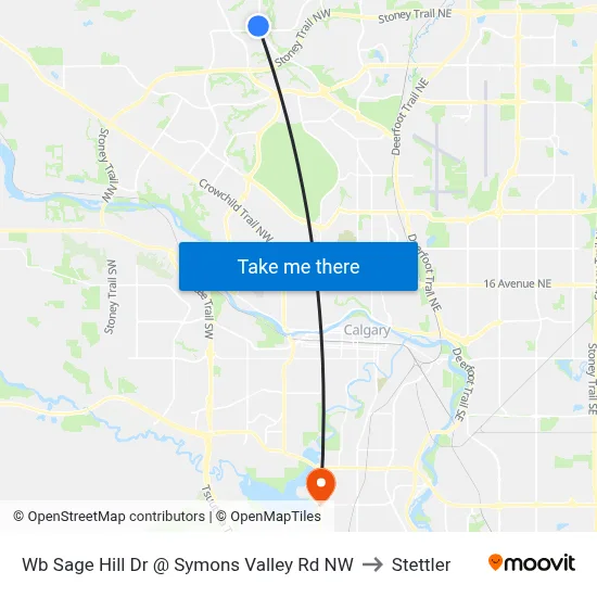 Wb Sage Hill Dr @ Symons Valley Rd NW to Stettler map