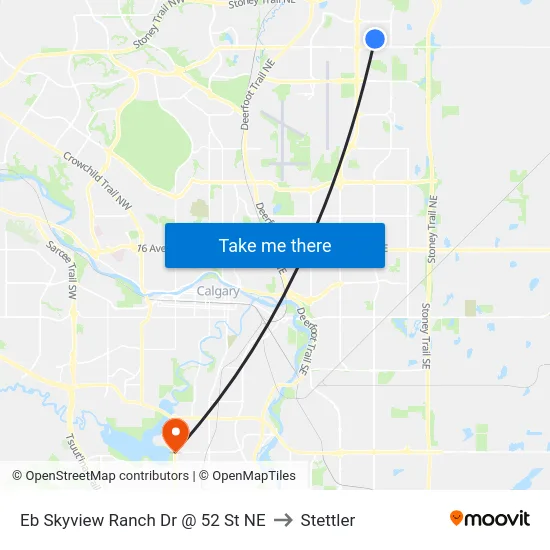 Eb Skyview Ranch Dr @ 52 St NE to Stettler map