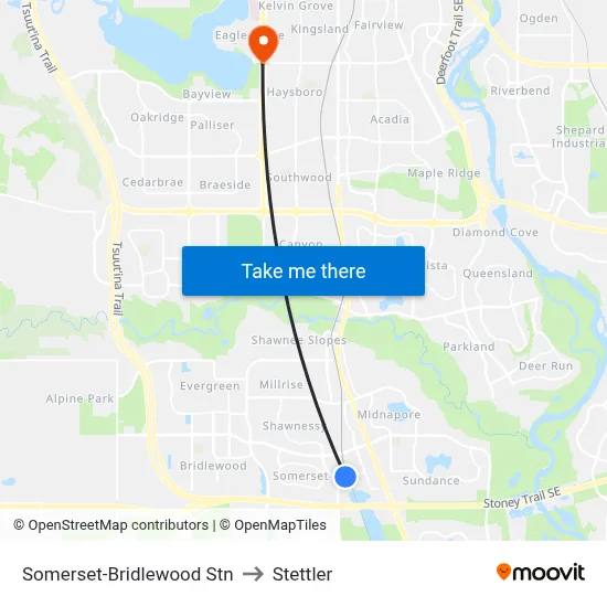Somerset-Bridlewood Stn to Stettler map