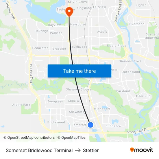 Somerset Bridlewood Terminal to Stettler map