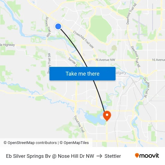 Eb Silver Springs Bv @ Nose Hill Dr NW to Stettler map