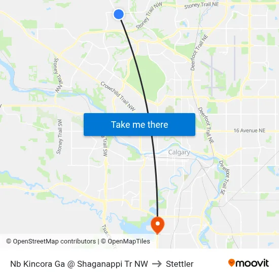 Nb Kincora Ga @ Shaganappi Tr NW to Stettler map