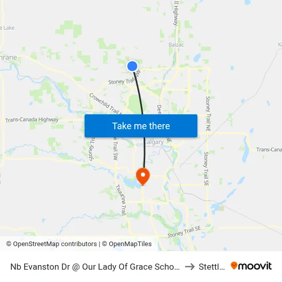 Nb Evanston Dr @ Our Lady Of Grace School to Stettler map