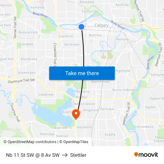 Nb 11 St SW @ 8 Av SW to Stettler map