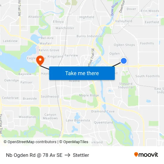 Nb Ogden Rd @ 78 Av SE to Stettler map
