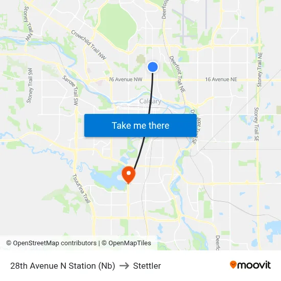 28th Avenue N Station (Nb) to Stettler map