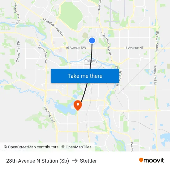 28th Avenue N Station (Sb) to Stettler map