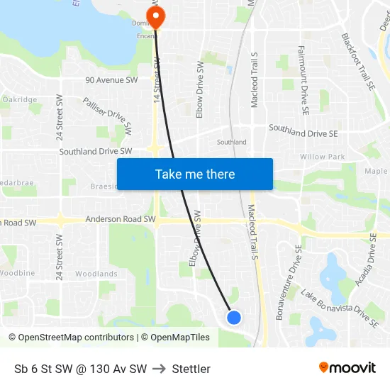 Sb 6 St SW @ 130 Av SW to Stettler map