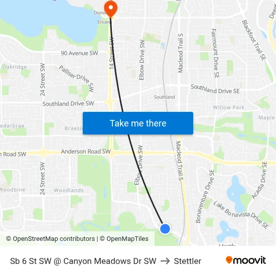 Sb 6 St SW @ Canyon Meadows Dr SW to Stettler map
