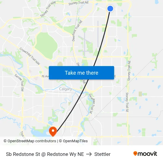 Sb Redstone St @ Redstone Wy NE to Stettler map