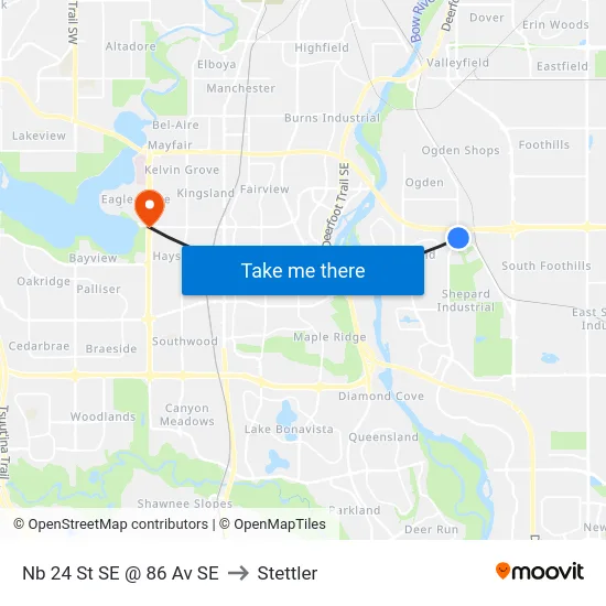 Nb 24 St SE @ 86 Av SE to Stettler map