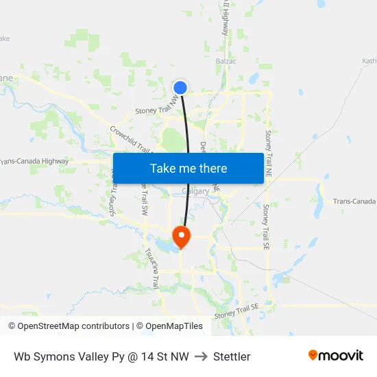 Wb Symons Valley Py @ 14 St NW to Stettler map