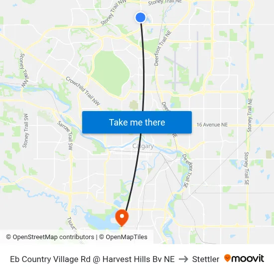 Eb Country Village Rd @ Harvest Hills Bv NE to Stettler map