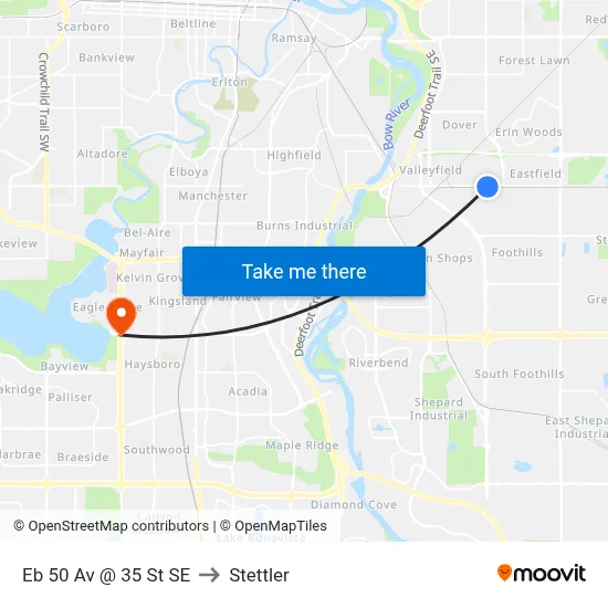 Eb 50 Av @ 35 St SE to Stettler map