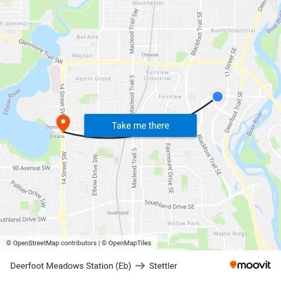 Deerfoot Meadows Station (Eb) to Stettler map