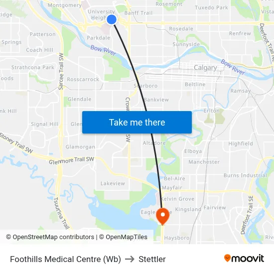 Foothills Medical Centre (Wb) to Stettler map