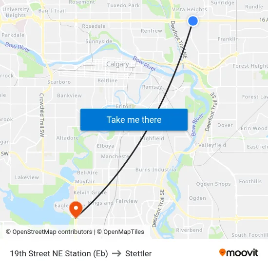 19th Street NE Station (Eb) to Stettler map
