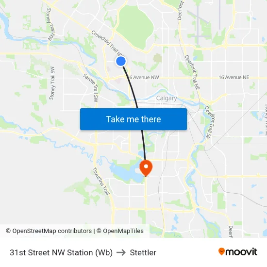 31st Street NW Station (Wb) to Stettler map