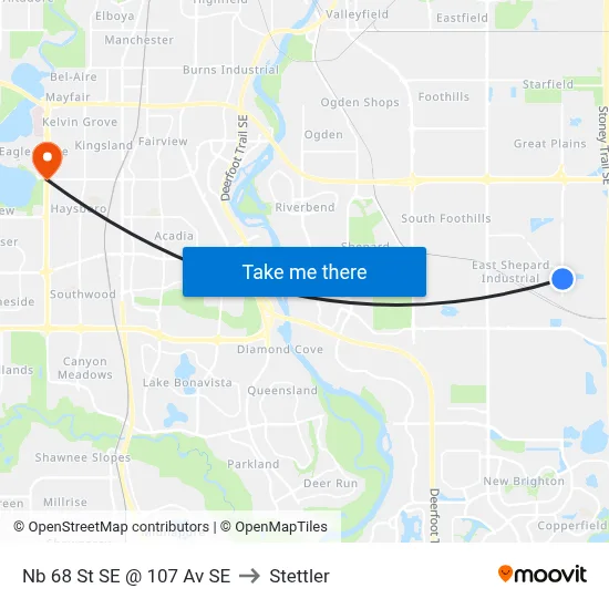 Nb 68 St SE @ 107 Av SE to Stettler map