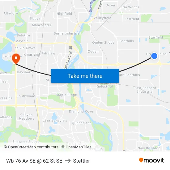 Wb 76 Av SE @ 62 St SE to Stettler map