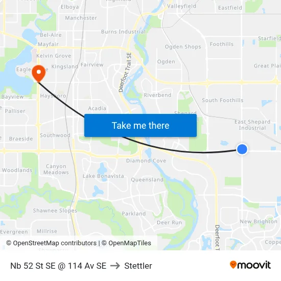 Nb 52 St SE @ 114 Av SE to Stettler map