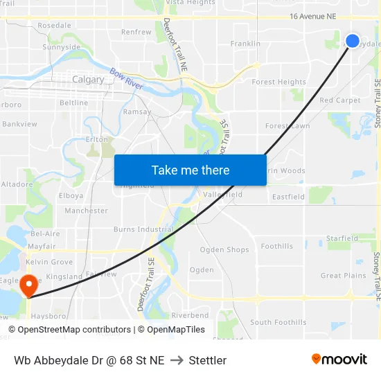 Wb Abbeydale Dr @ 68 St NE to Stettler map