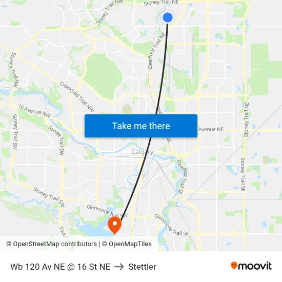 Wb 120 Av NE @ 16 St NE to Stettler map