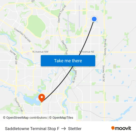 Saddletowne Terminal Stop F to Stettler map