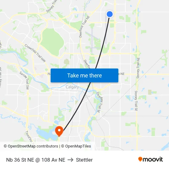 Nb 36 St NE @ 108 Av NE to Stettler map