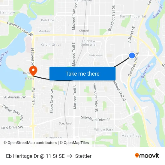 Eb Heritage Dr @ 11 St SE to Stettler map