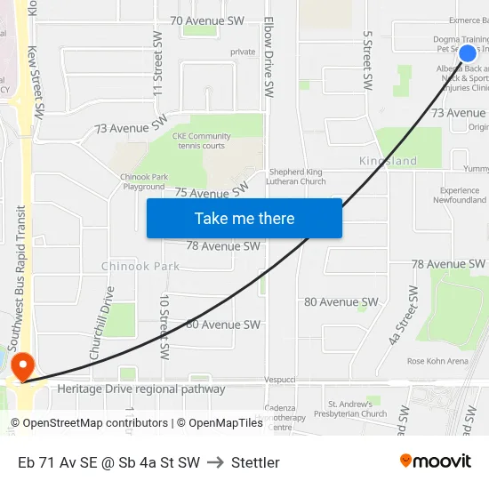 Eb 71 Av SE @ Sb 4a St SW to Stettler map