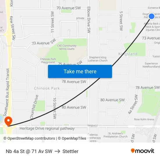 Nb 4a St @ 71 Av SW to Stettler map