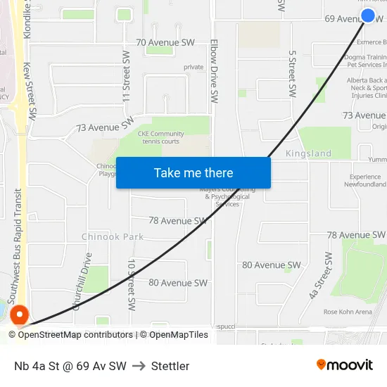 Nb 4a St @ 69 Av SW to Stettler map