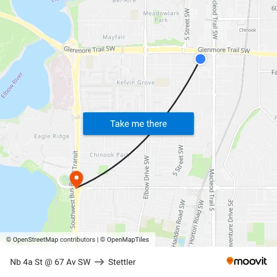 Nb 4a St @ 67 Av SW to Stettler map
