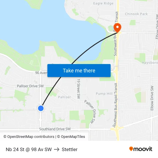 Nb 24 St @ 98 Av SW to Stettler map