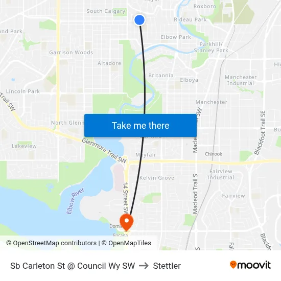 Sb Carleton St @ Council Wy SW to Stettler map