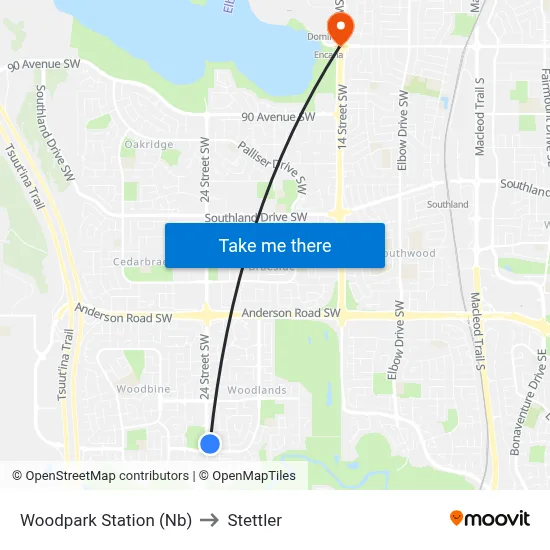 Woodpark Station (Nb) to Stettler map