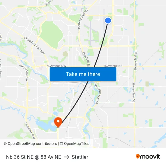 Nb 36 St NE @ 88 Av NE to Stettler map