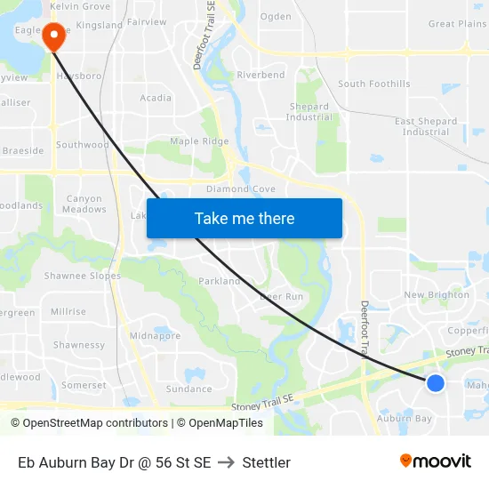 Eb Auburn Bay Dr @ 56 St SE to Stettler map