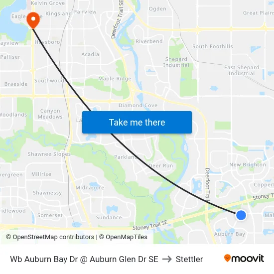 Wb Auburn Bay Dr @ Auburn Glen Dr SE to Stettler map
