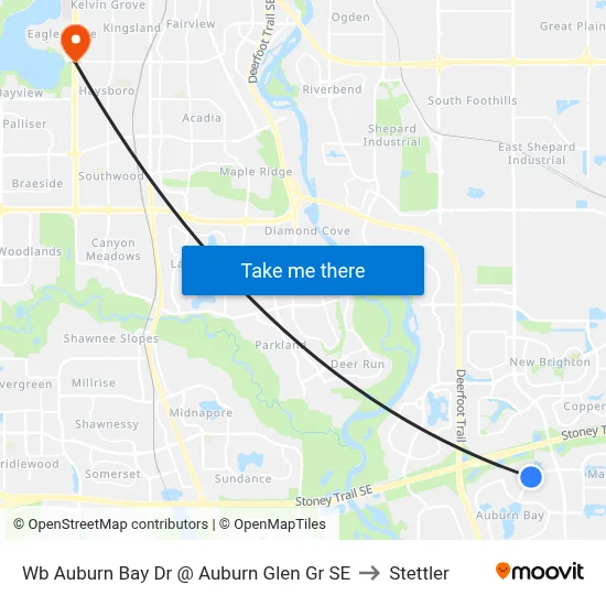 Wb Auburn Bay Dr @ Auburn Glen Gr SE to Stettler map