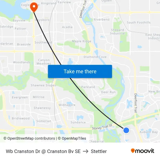 Wb Cranston Dr @ Cranston Bv SE to Stettler map