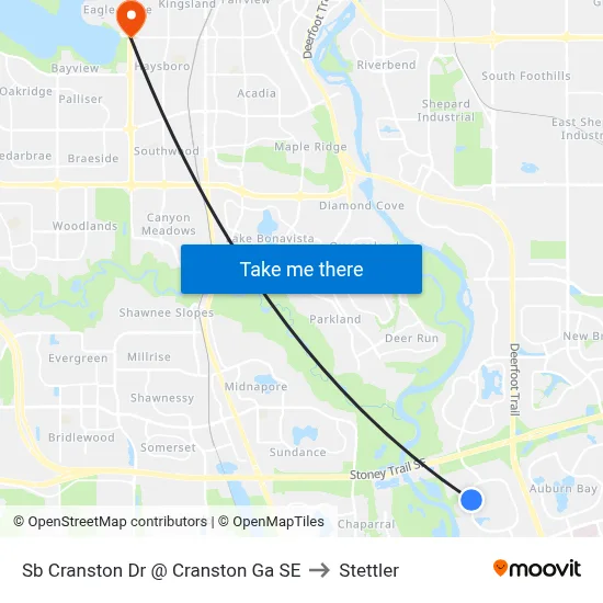 Sb Cranston Dr @ Cranston Ga SE to Stettler map