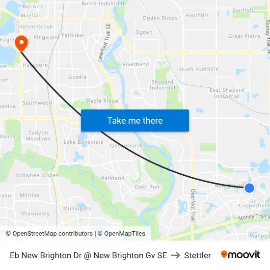 Eb New Brighton Dr @ New Brighton Gv SE to Stettler map
