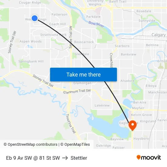 Eb 9 Av SW @ 81 St SW to Stettler map