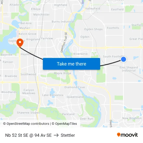 Nb 52 St SE @ 94 Av SE to Stettler map