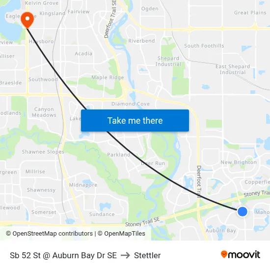 Sb 52 St @ Auburn Bay Dr SE to Stettler map
