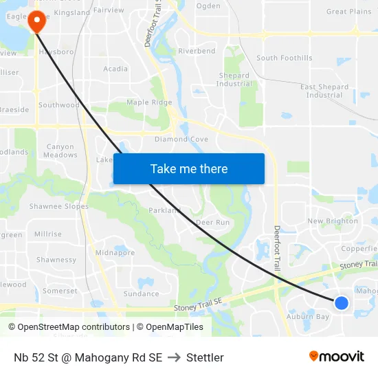 Nb 52 St @ Mahogany Rd SE to Stettler map